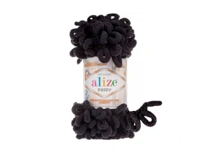 Příze Alize Puffy č.1060 černá – plyšová příze na háčkování